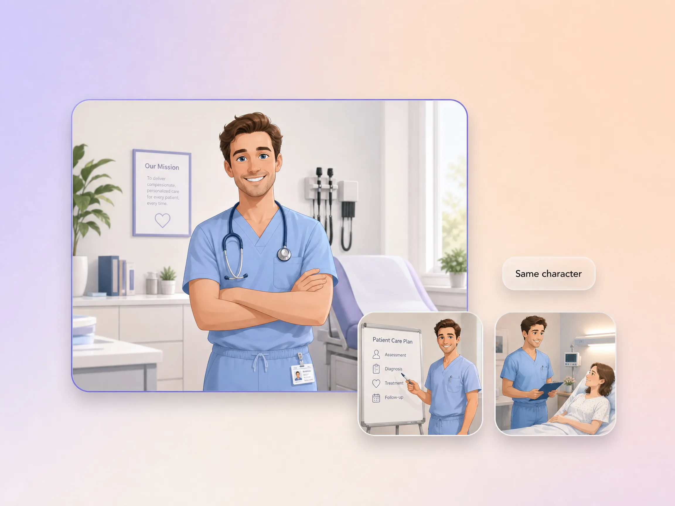 Multi-scene continuity for healthcare explainer videos by Pexo