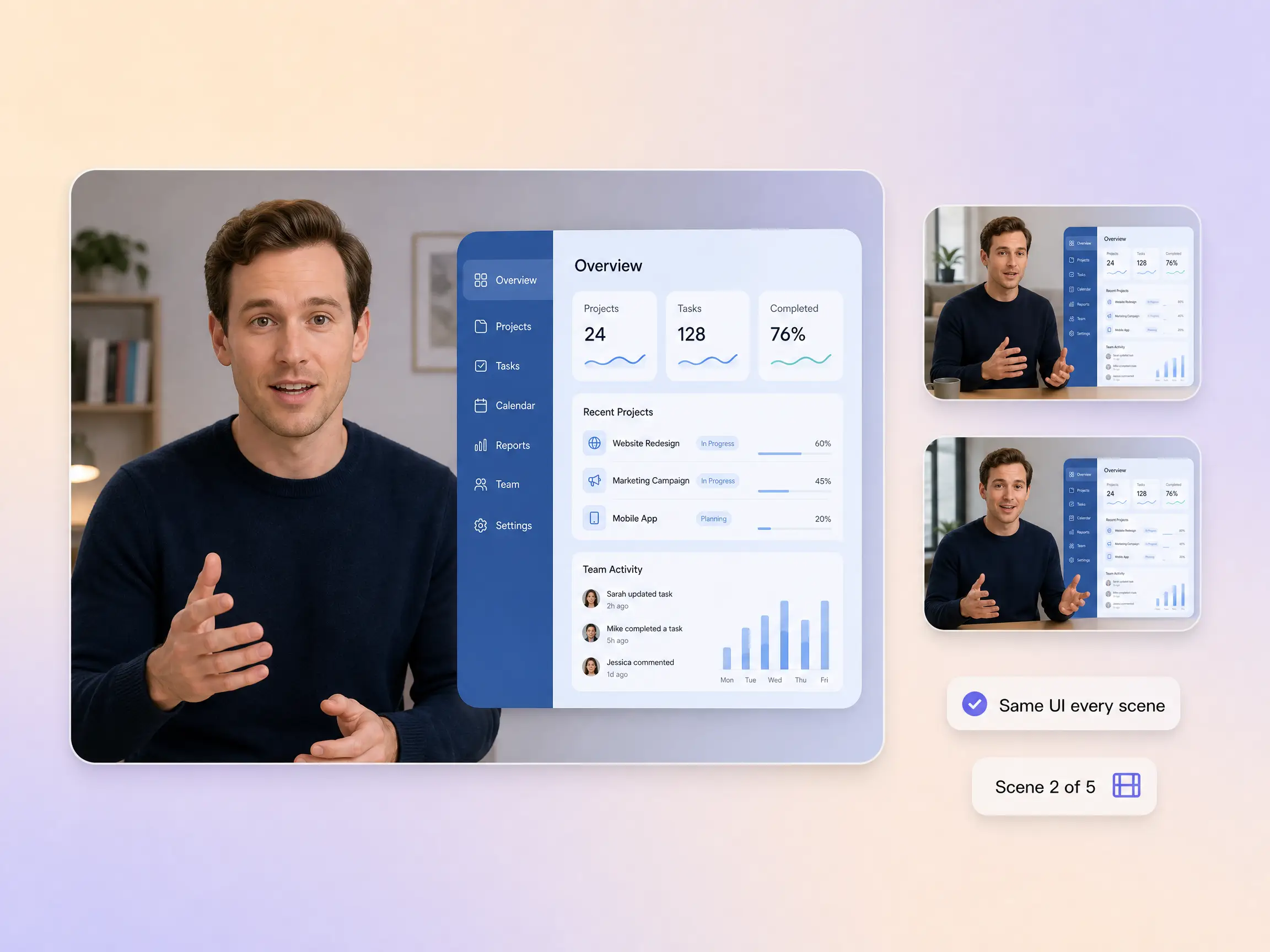 Multi-scene continuity for tech explainer videos by Pexo
