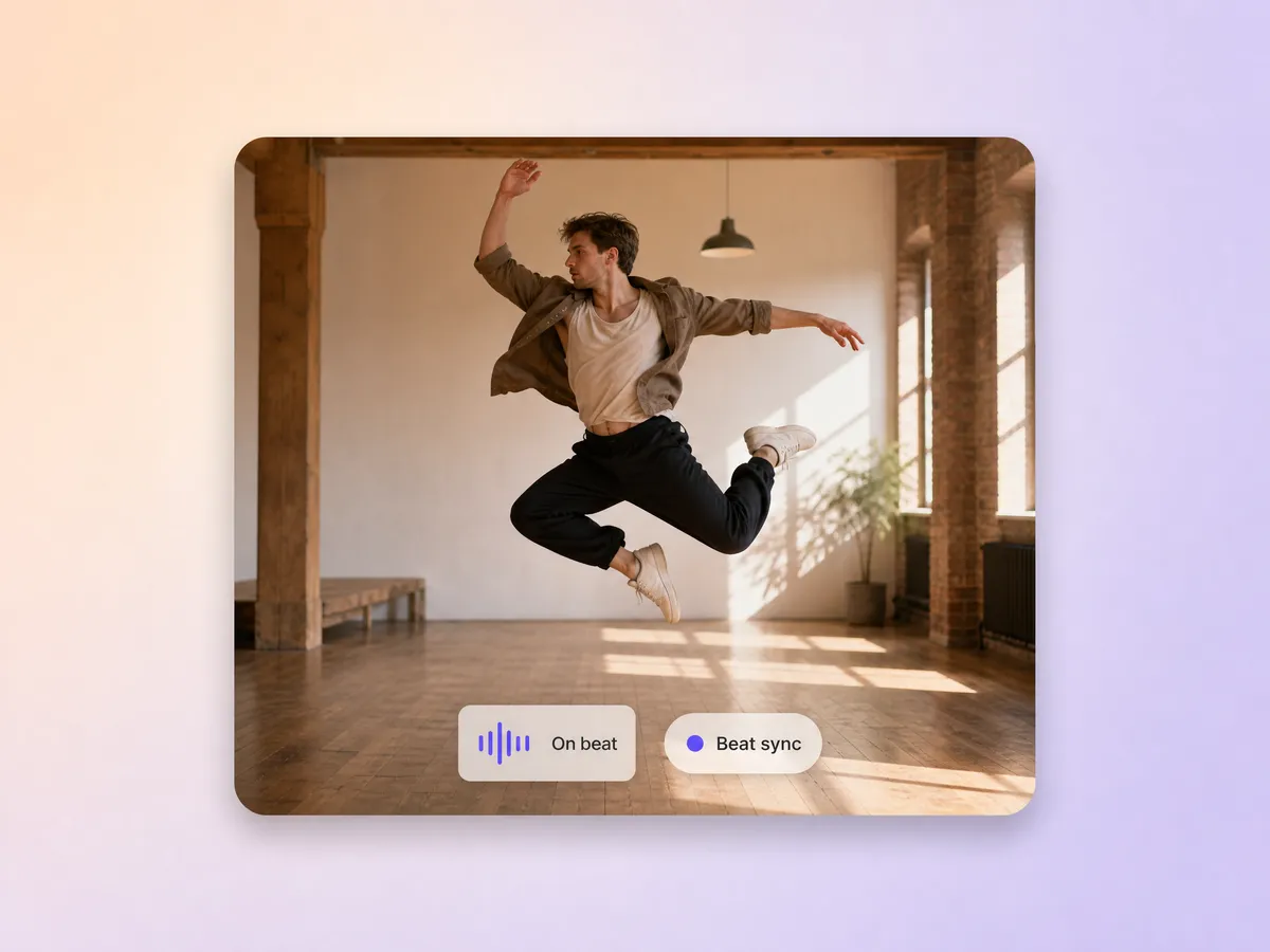 Beat-synced dance motion with audio waveform visualization