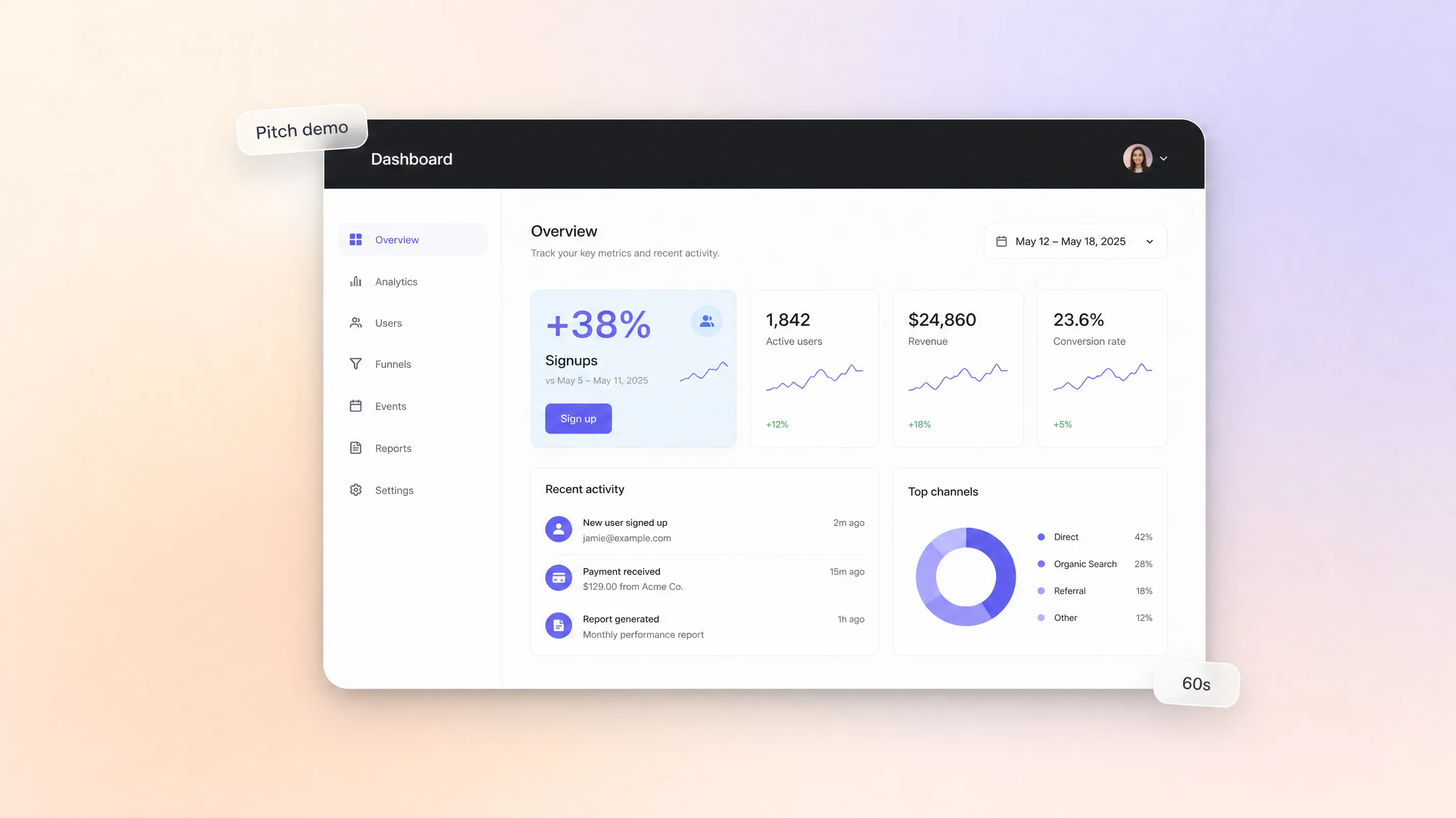 Startup pitch product demo video preview created with Pexo