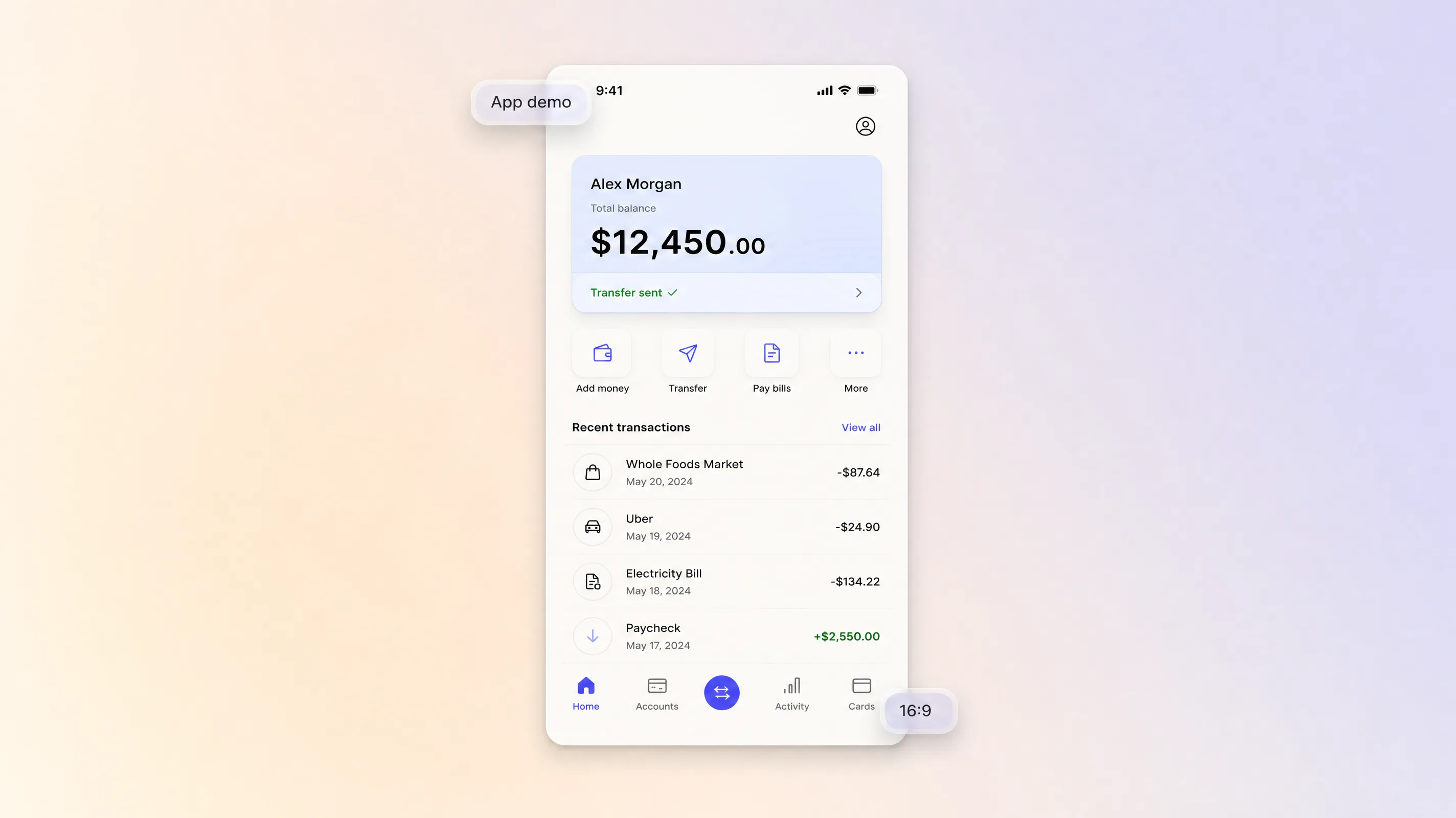 Fintech app product demo video preview created with Pexo