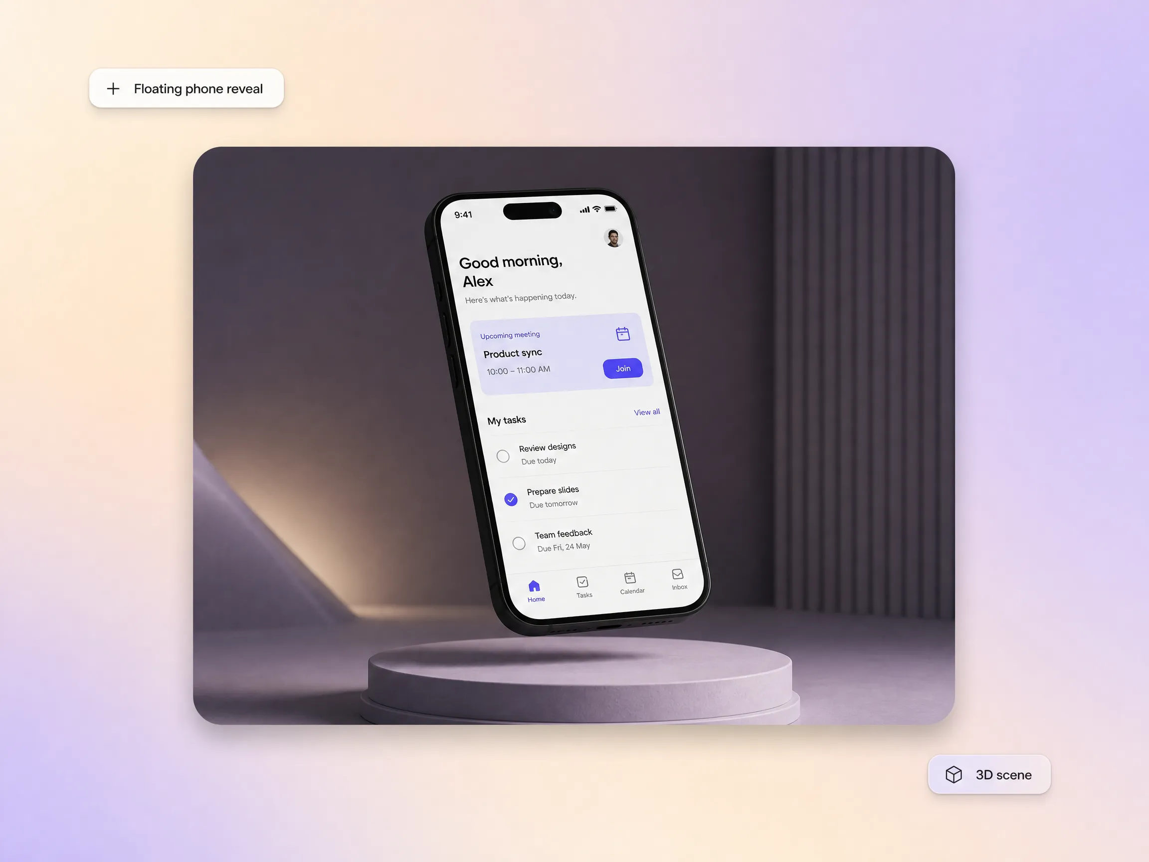 Animated mockups from text description by Pexo