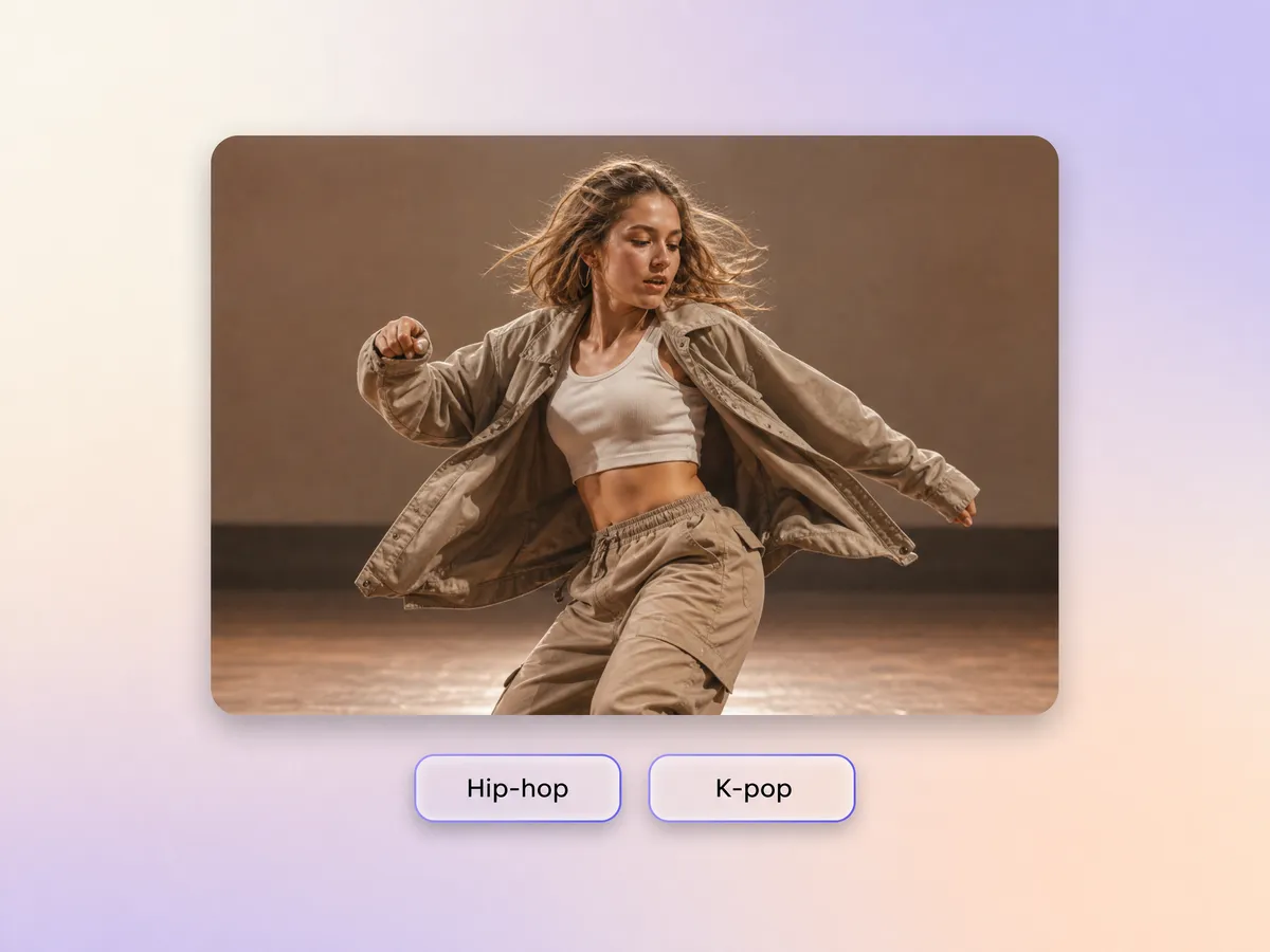Multiple dance styles generated by Pexo AI, ballet, hip-hop, K-pop